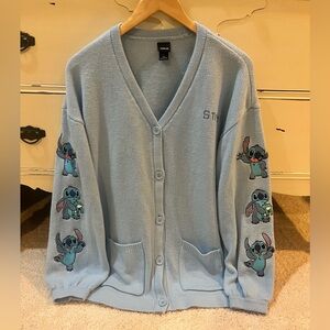 Disney Blue Cardigan with Stitch Embroidery Design on Sleeves Size Medium